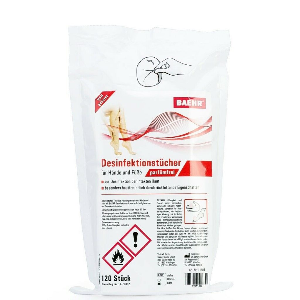 Desinfektionstücher Hände & Füße Nachfüllbeutel parfümfrei a` 120 Stück Art.Nr. BAE-11483 1