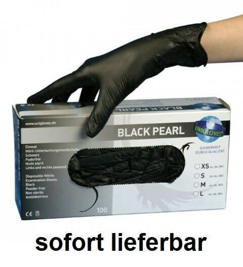 Unigloves Nitril BLACK Pearl, allergiefrei, Handschuhe, 100Stk/Box, Gr. M 1