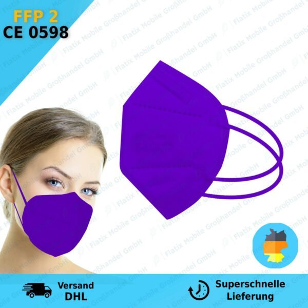 1 x FFP2 Schutzmaske, PURPLE, 5-lagig, Atemschutzmaske FFP2 Mundschutz CE 0598 3