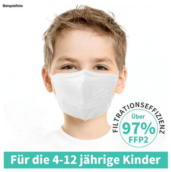 10er Pack FFP2 KINDER Maske, weiß, Atemschutzmaske, Partikelfiltermaske, CE 0370 1