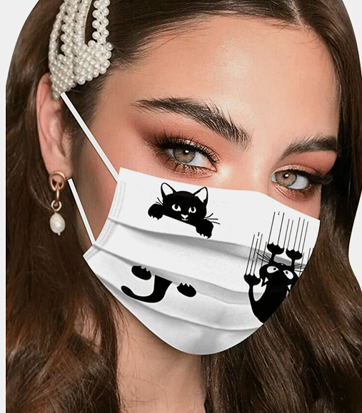 5 Stück OP Mundschutz Maske - schwarze Katze - Einweg 3-lagig 3