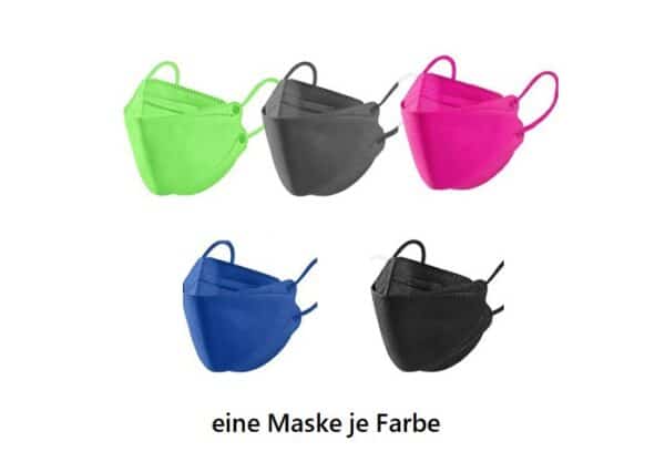 5 Stück 3D Protection "Breeze" FFP2 Maske, MIX, optimal für Brillenträger geeignet, Fischform 1