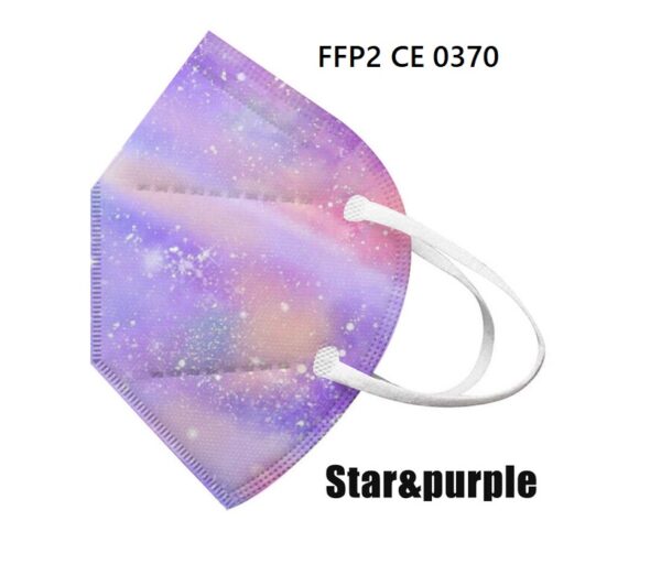 1 Stück FFP2, CE 0370, Pastell Lila Stars 5-lagig, Atemschutzmaske 1