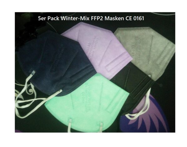 "Winter-Mix" 5er Pack FFP2 NR Schutzmaske,lavendel, hellgrün, grau, schwarz und navy blau, 5-lagig CE 0161 2