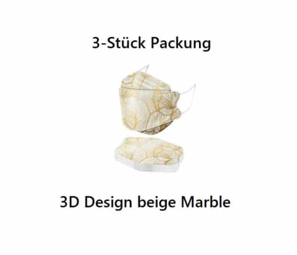 3 Stk 3D Protection KF94 Maske, beige Marble ,Fischform, FFP2 Standard, optimal für Brillenträger 1