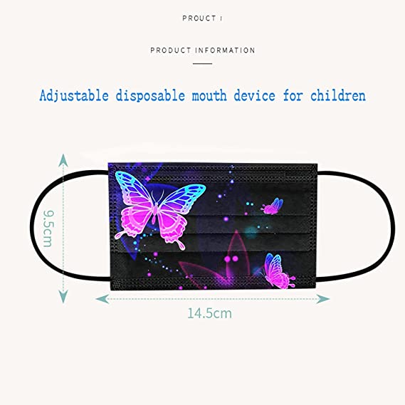 5 Stück Design KINDER-Mundschutz "black/pink Butterfly" Einweg 3-lagig 2