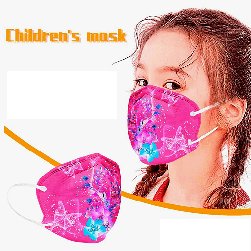 1x KN95 KINDER Maske, Design: pink & Schmetterlinge, 5-Lagig 1