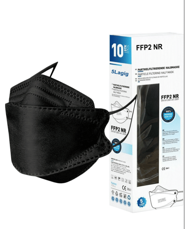 10 Stück Schwarze 4D FFP2 Maske Atemschutzmaske CE 2841, EN149:20, 5-lagig 1