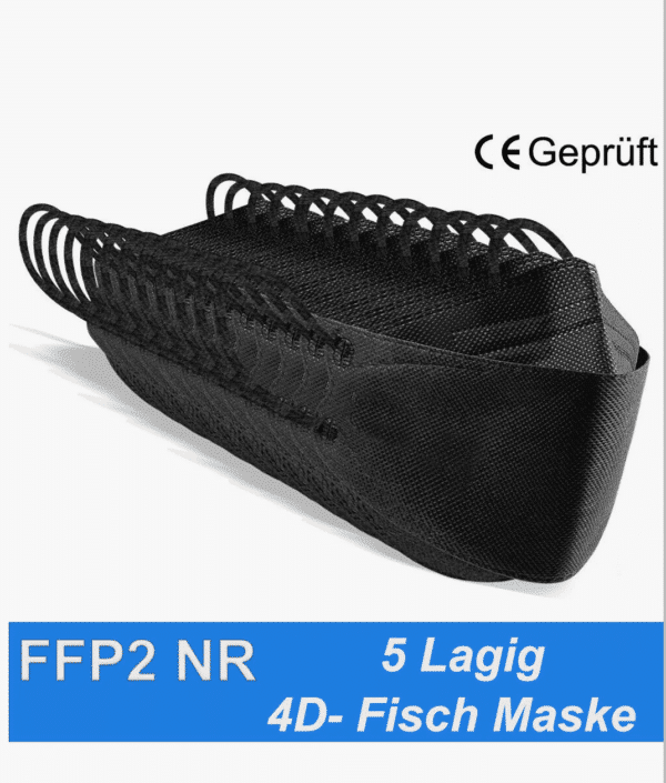 10 Stück Schwarze 4D FFP2 Maske Atemschutzmaske CE 2841, EN149:20, 5-lagig 2