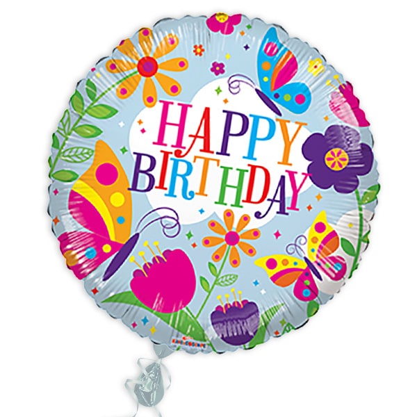 Folienballon, Happy Birthday" Schmetterlinge, rund, 35cm 1