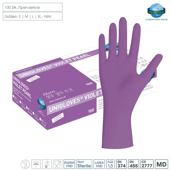 Unigloves Violet Pearl, Nitril, Einmalhandschuhe Farbe: violett Gr. S 2